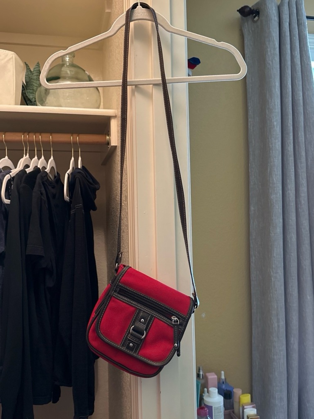 St. John's Bay Red Crossbody Bag with Brown Trim